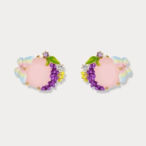 Shiny Trinket Pink Crystal Lavender Butterfly Earrings