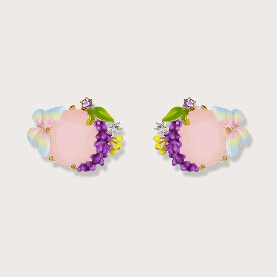 Shiny Trinket Pink Crystal Lavender Butterfly Earrings