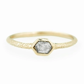 Hexagon Diamond Stacker - 14k Gold, Salt   Pepper Diamond Cosmopolitan Style