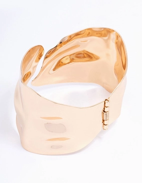 Gold Large Abstract Wrist Cuff Classic Glow Distinctive Jewelry