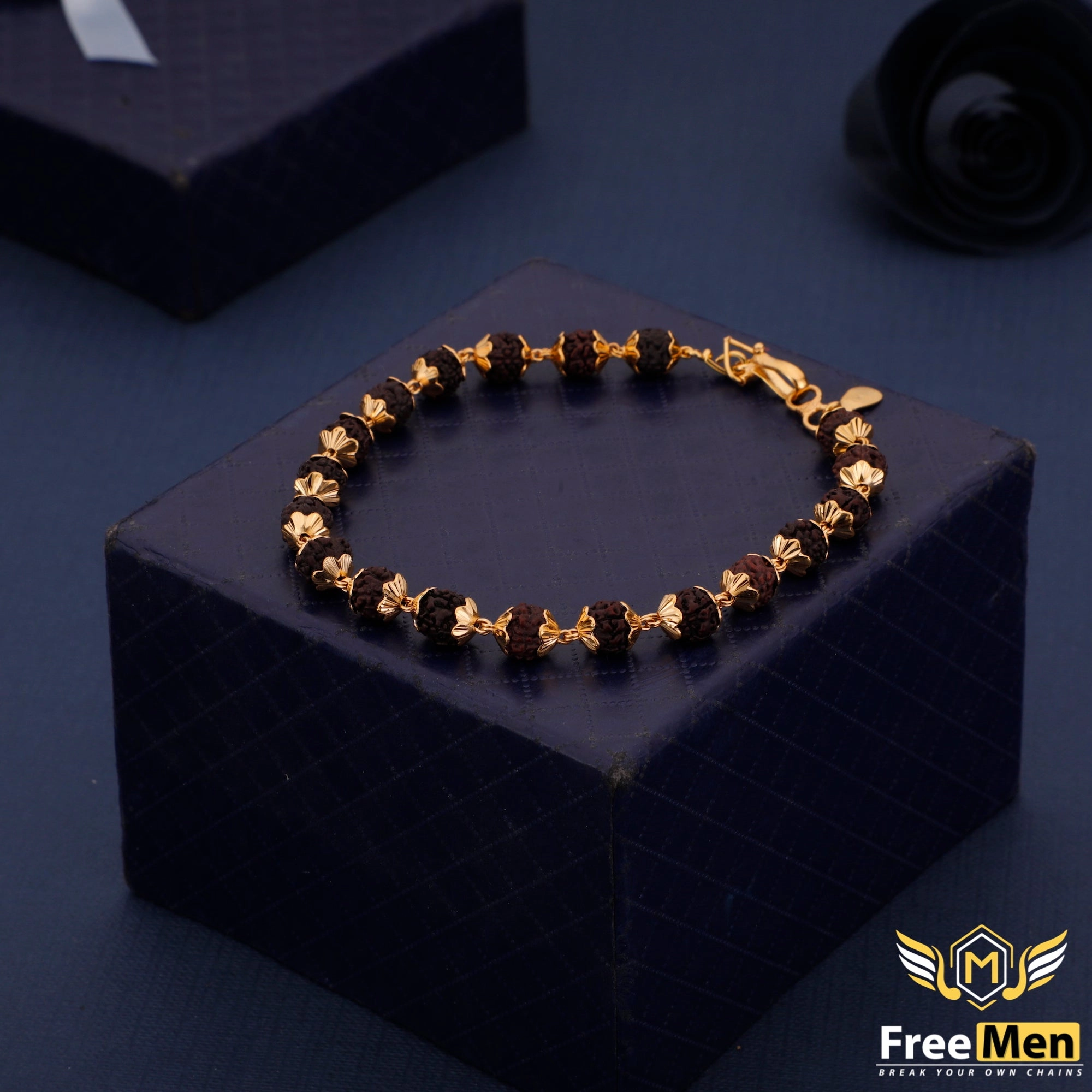 Shiny Layer Seasonal Pairing Freemen Rudraksha gold plated bracelet for men