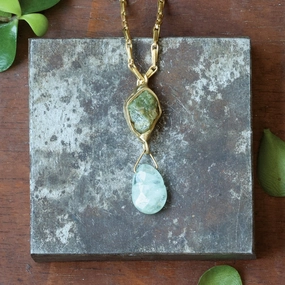 Clean Vibe Custom Accessories Calm Waters Pendant - Brass, Aquamarine   Green Garnet