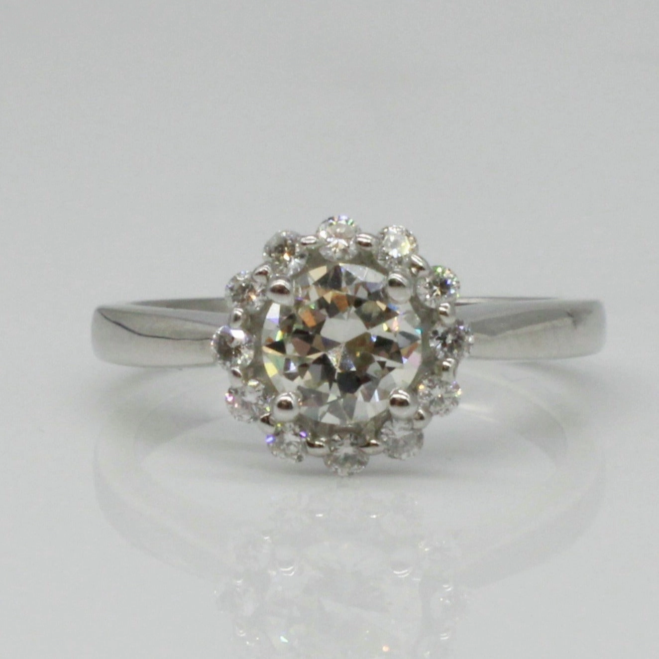 Luxury Craftsmanship Bespoke' Old European Diamond Halo Engagement Ring | 0.70ctw | SZ 4.75 |