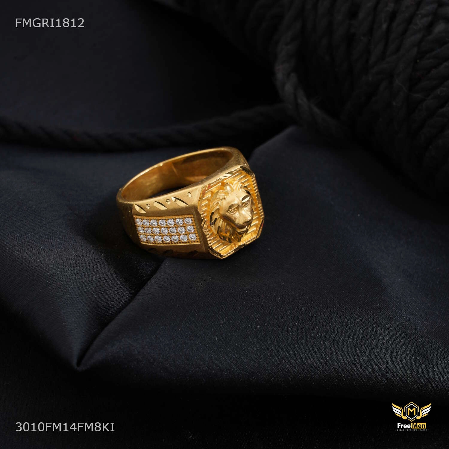 Evening Set Lion Face with AD 1gm Gold plated ring design for men - FMGRI1812
