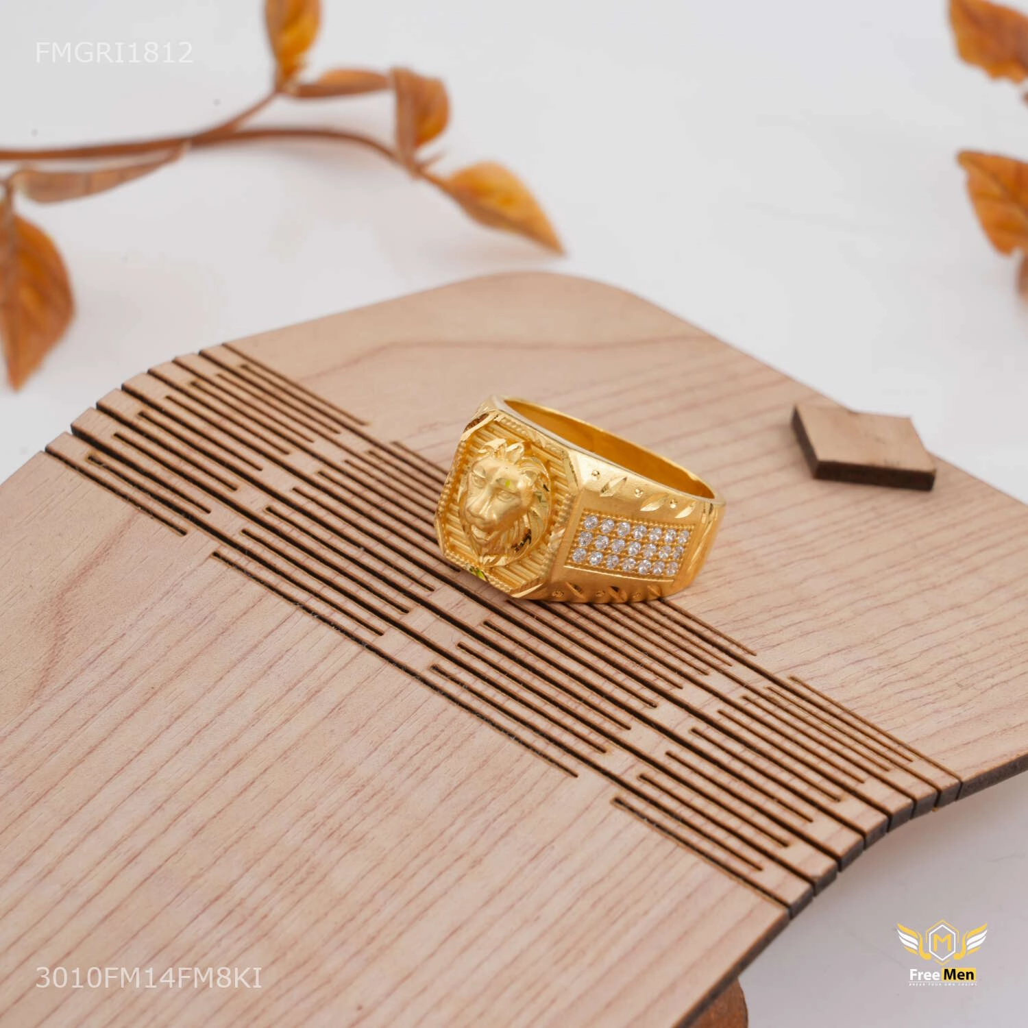 Bold Detail Elegant Finish Lion Face with AD 1gm Gold plated ring design for men - FMGRI1812