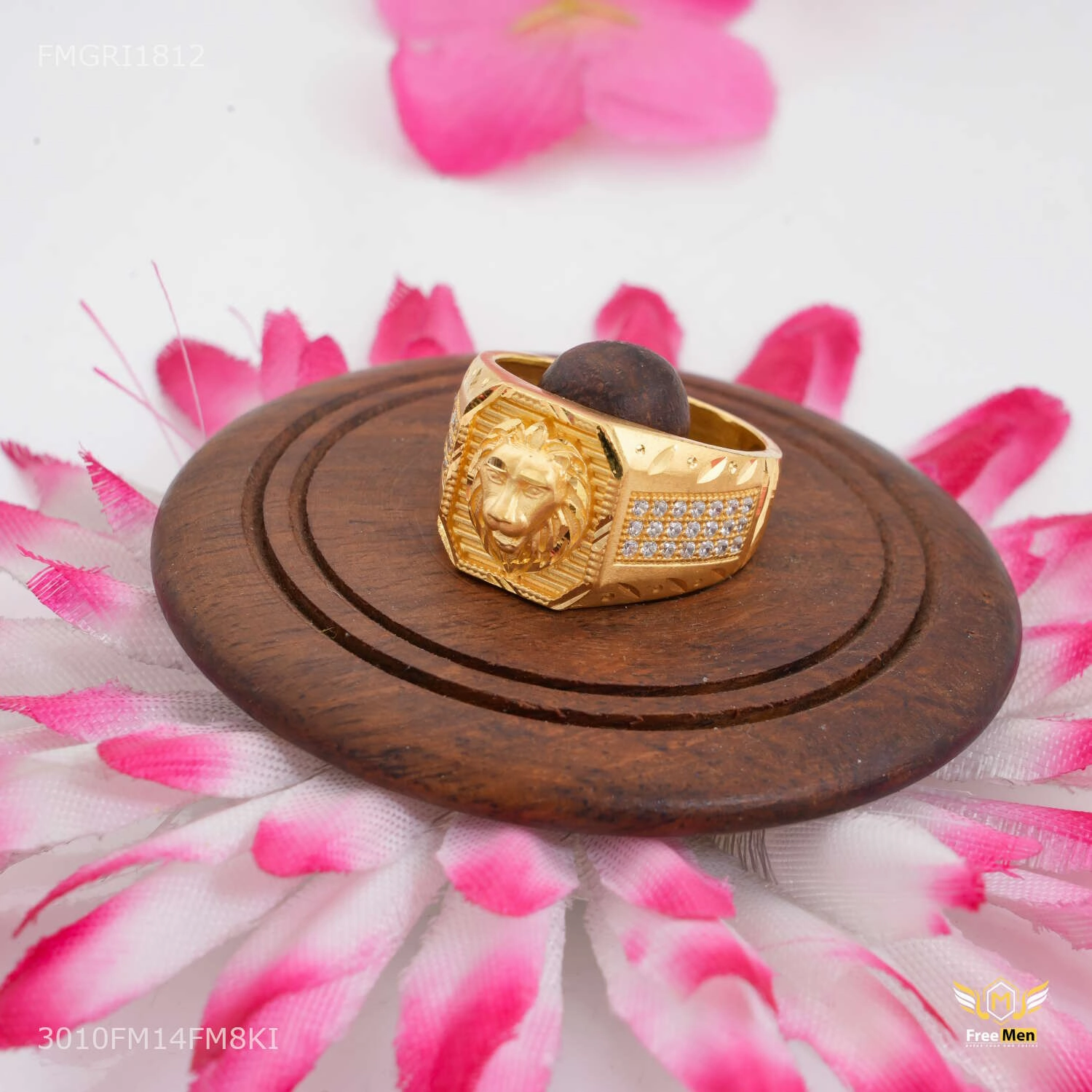 Lion Face with AD 1gm Gold plated ring design for men - FMGRI1812 Work Outfit Polished Details