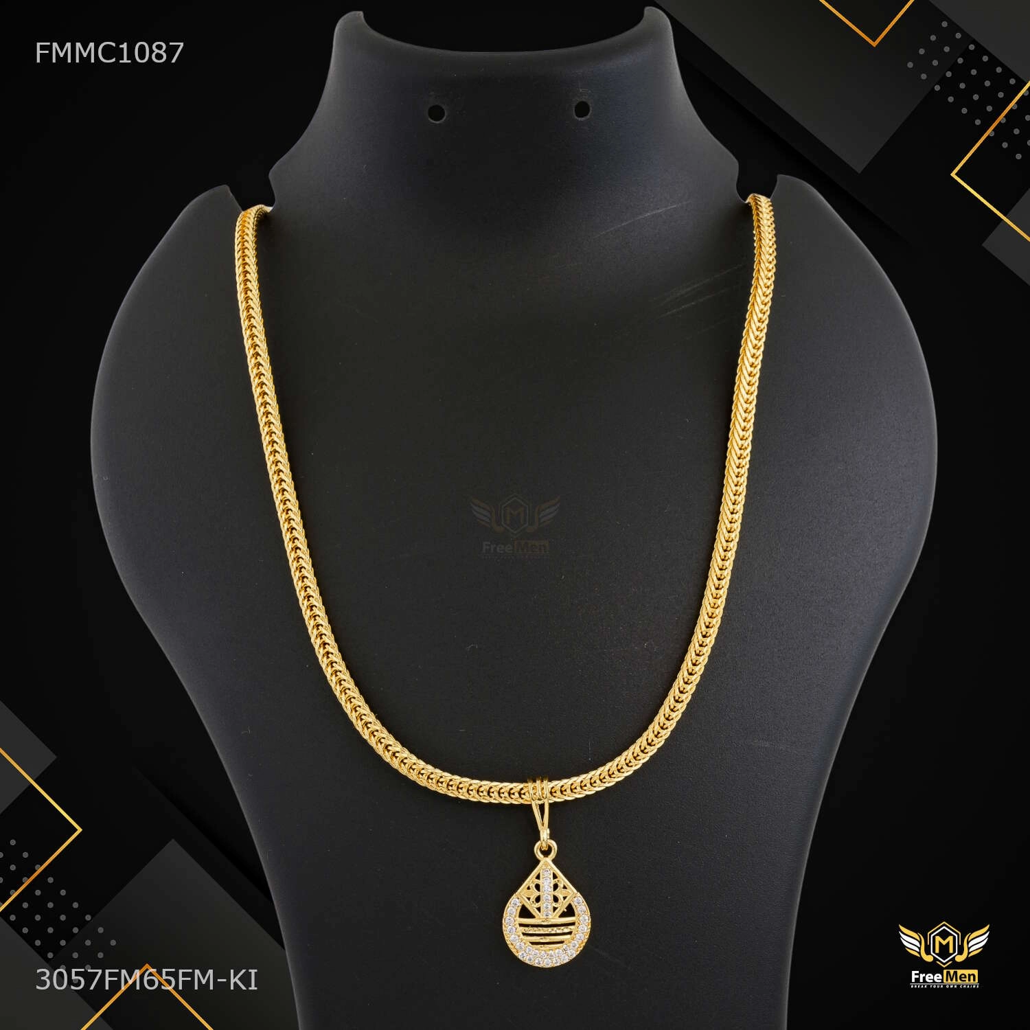 Lustrous Detail Statement Shine Half Moon cut AD Pendent with Snak chain for Man - FMMC1087