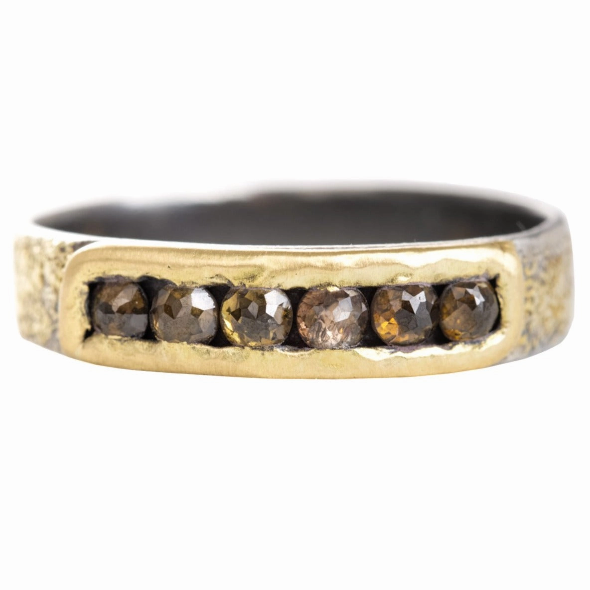 Champagne Black   Gold Channel Ring - 18k Gold, Oxidized Silver   Champagne Diamonds Cozy Look