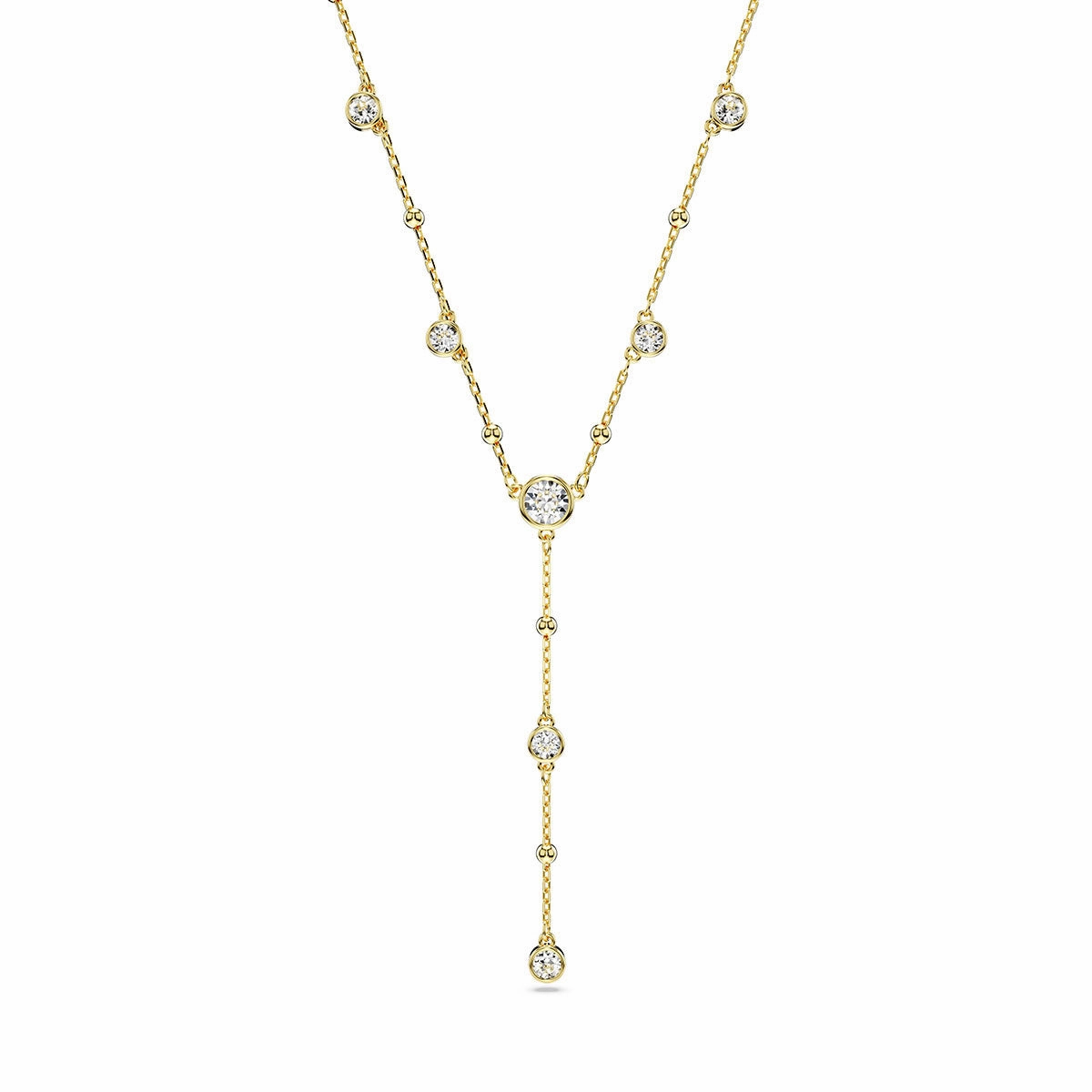 Subtle Look Timeless Detail Swarovski Imber Y necklace, Round cut, Scattered design, White, Gold-tone plated