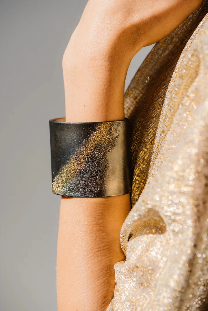 Unique Look Slice Statement Cuff - 22k Gold   Oxidized Silver