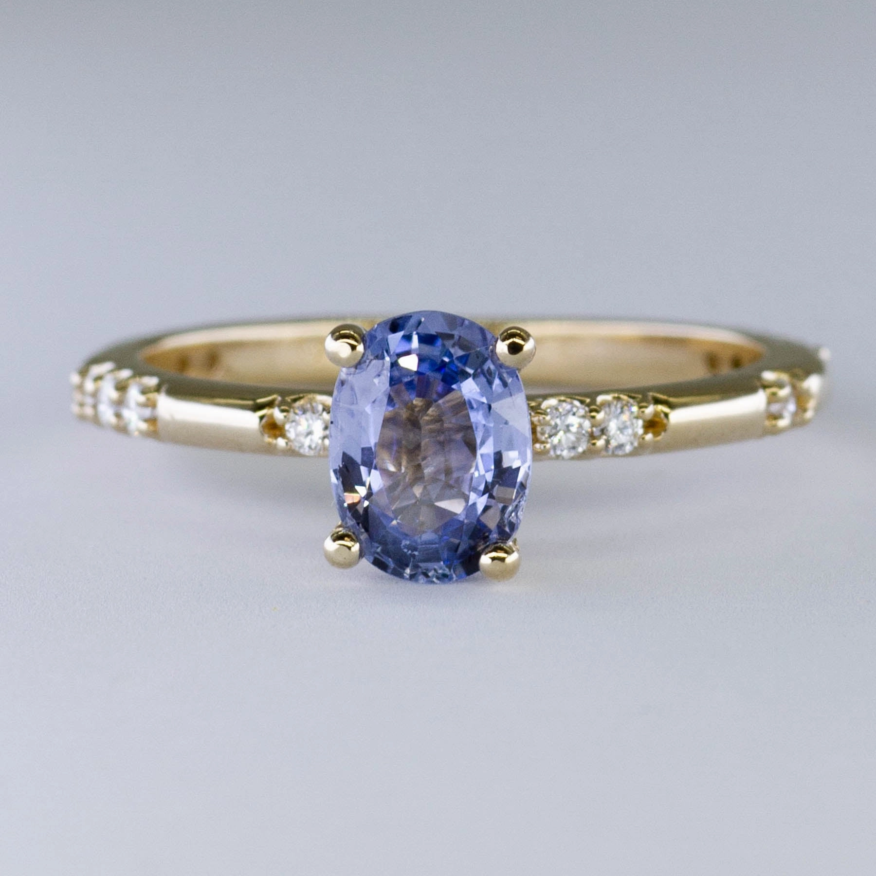 Stylish Edge Silky Finish '100 Ways' Accented Oval Ceylon Sapphire Ring | 1.18ct | SZ 7 |