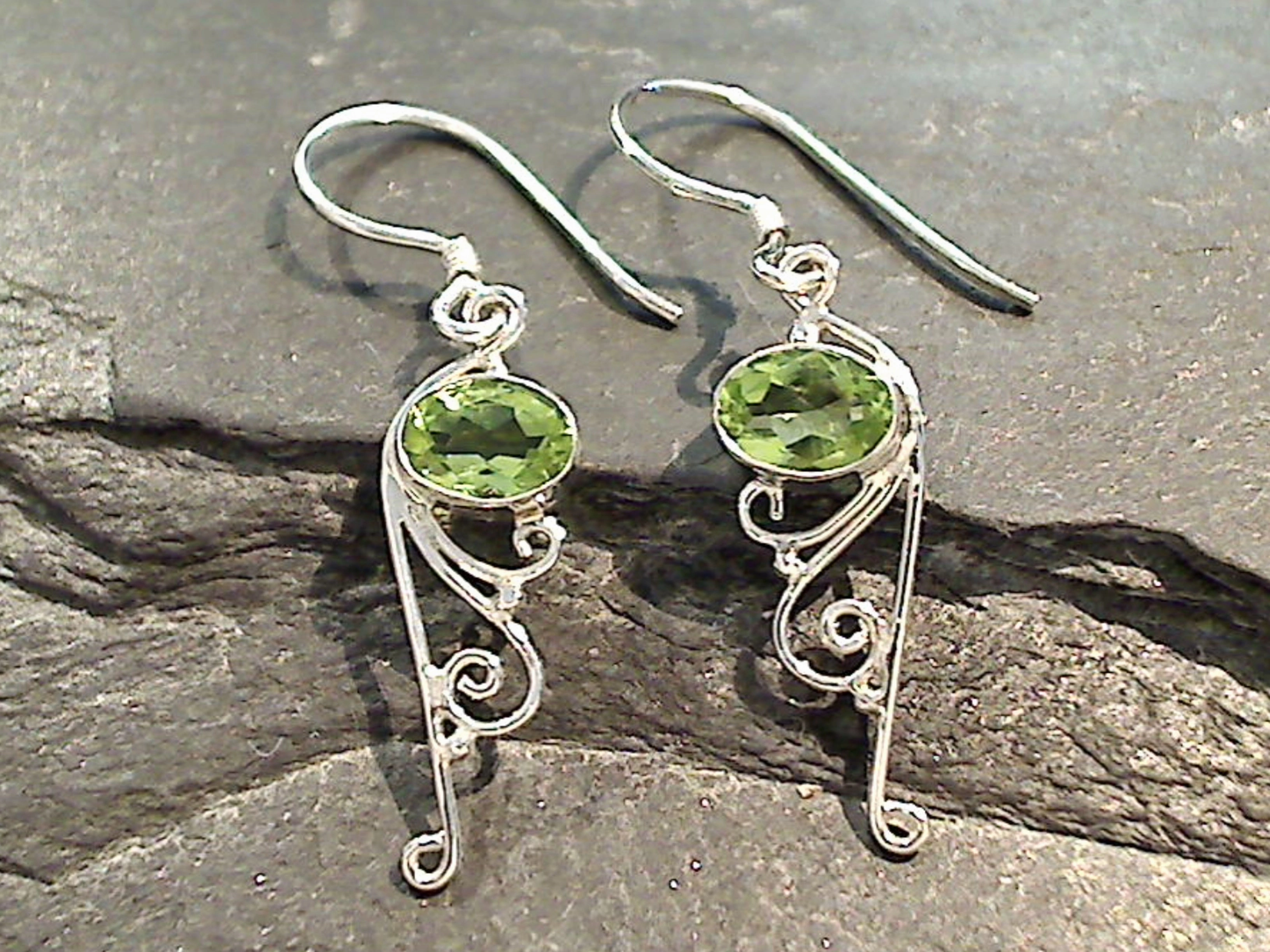 Impeccable Cut Peridot, Sterling Silver Earrings