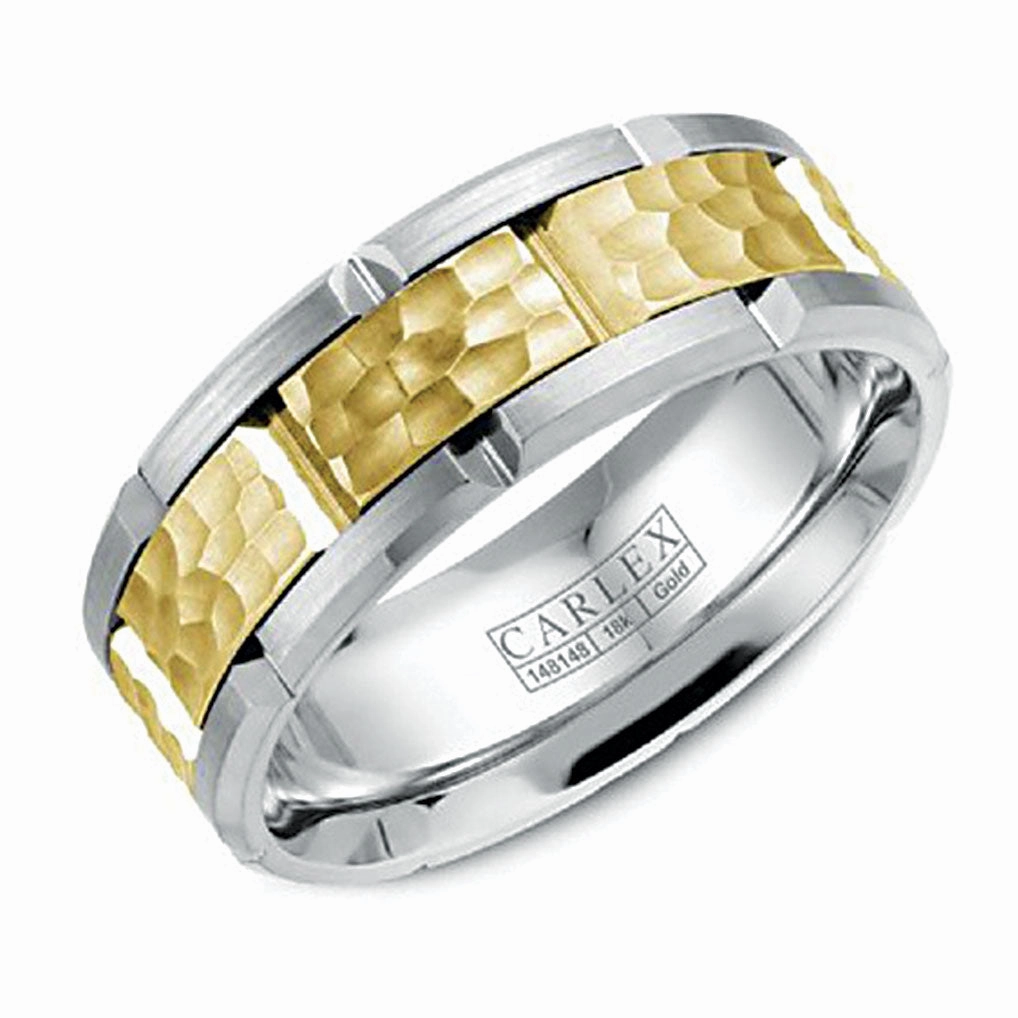 Groomsmen Gift Carlex Carved 7.5mm Wedding Ring in 18K Yellow/White Gold