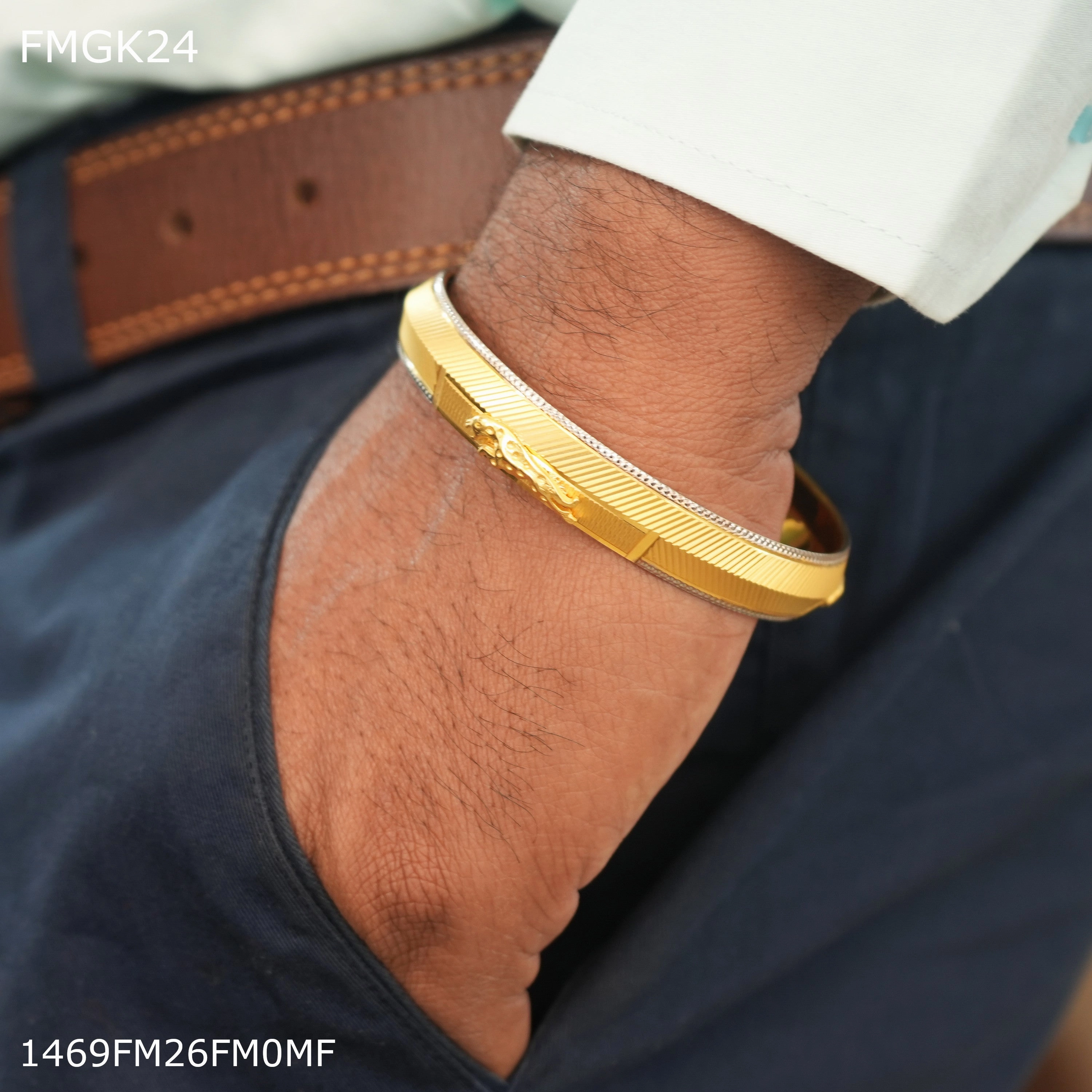 Freemen Jaguar matt gold plated Kada  - FMGK24 Daily Favorite Chic Shine