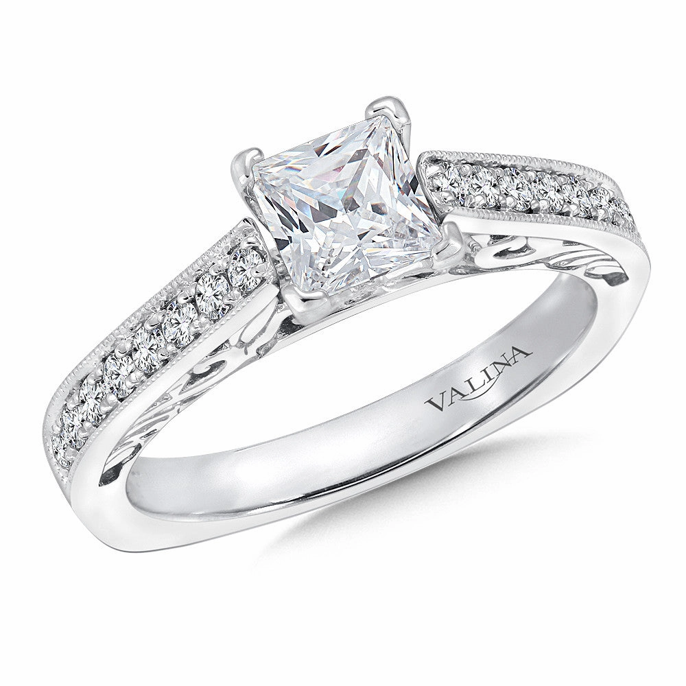 Handcrafted Symbol Durable product Princess-Cut Semi-Mount Engagement Ring with Milgrain Accents