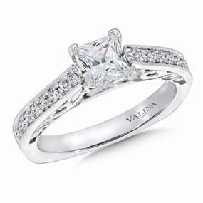 Handcrafted Symbol Durable product Princess-Cut Semi-Mount Engagement Ring with Milgrain Accents