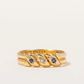 Victorian Diamond & Sapphire Double Band Ring | 0.02 ctw, SZ 6.5 | Chic Feature Glistening Finish
