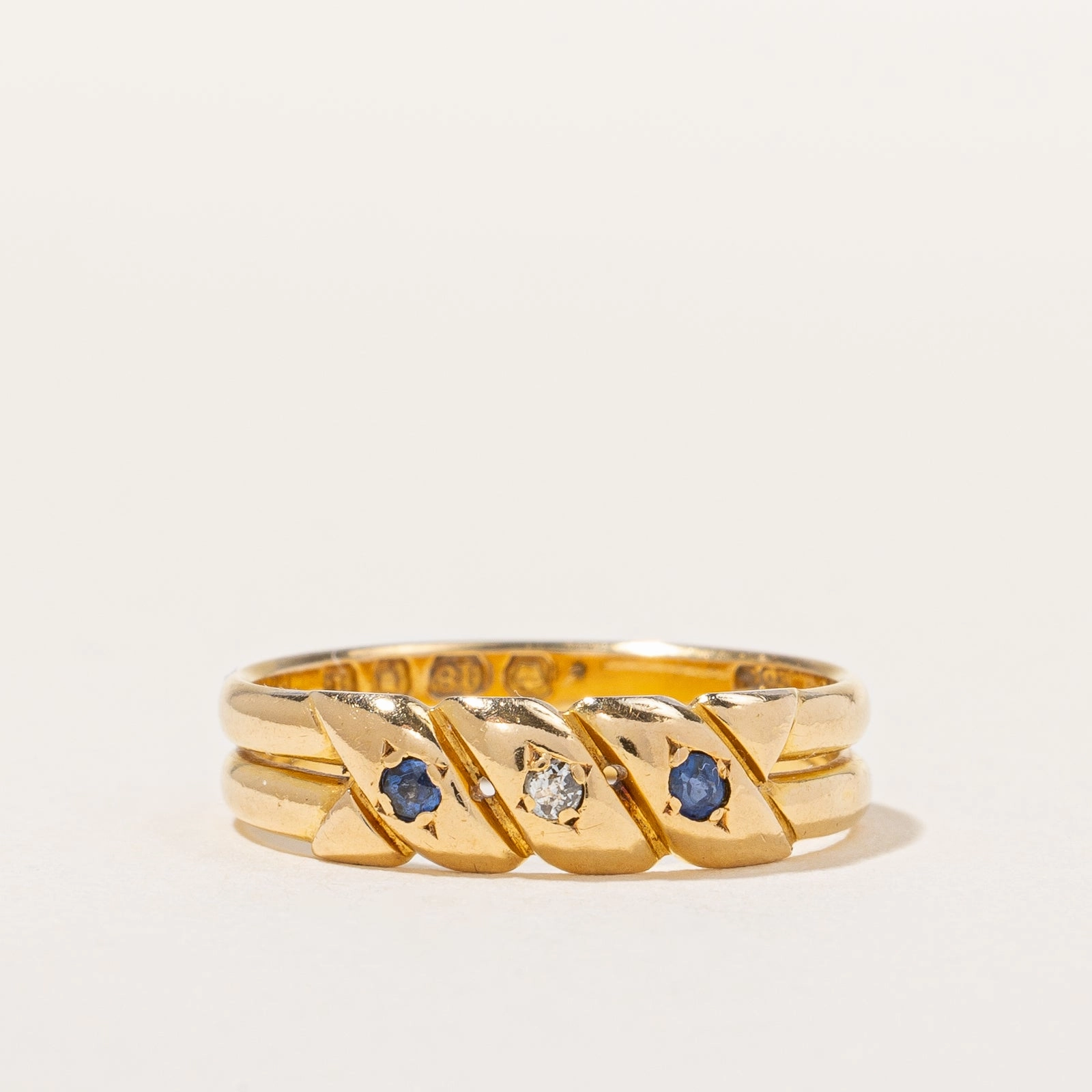 Victorian Diamond & Sapphire Double Band Ring | 0.02 ctw, SZ 6.5 | Chic Feature Glistening Finish