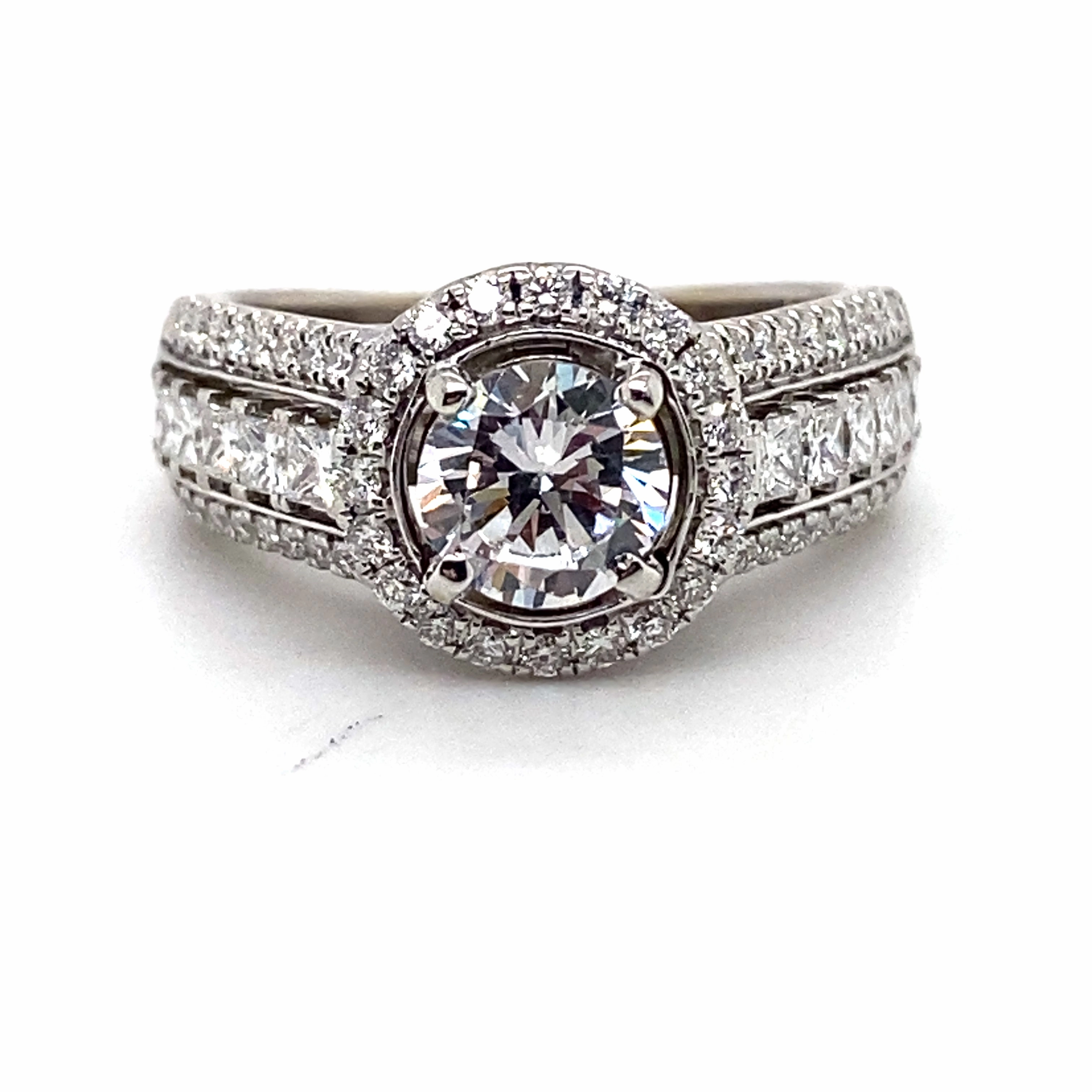 Estate Round Center Halo Diamond Engagement Ring Setting in 18K White Gold (.93ctw) Glamorous Symbol Warm Tone