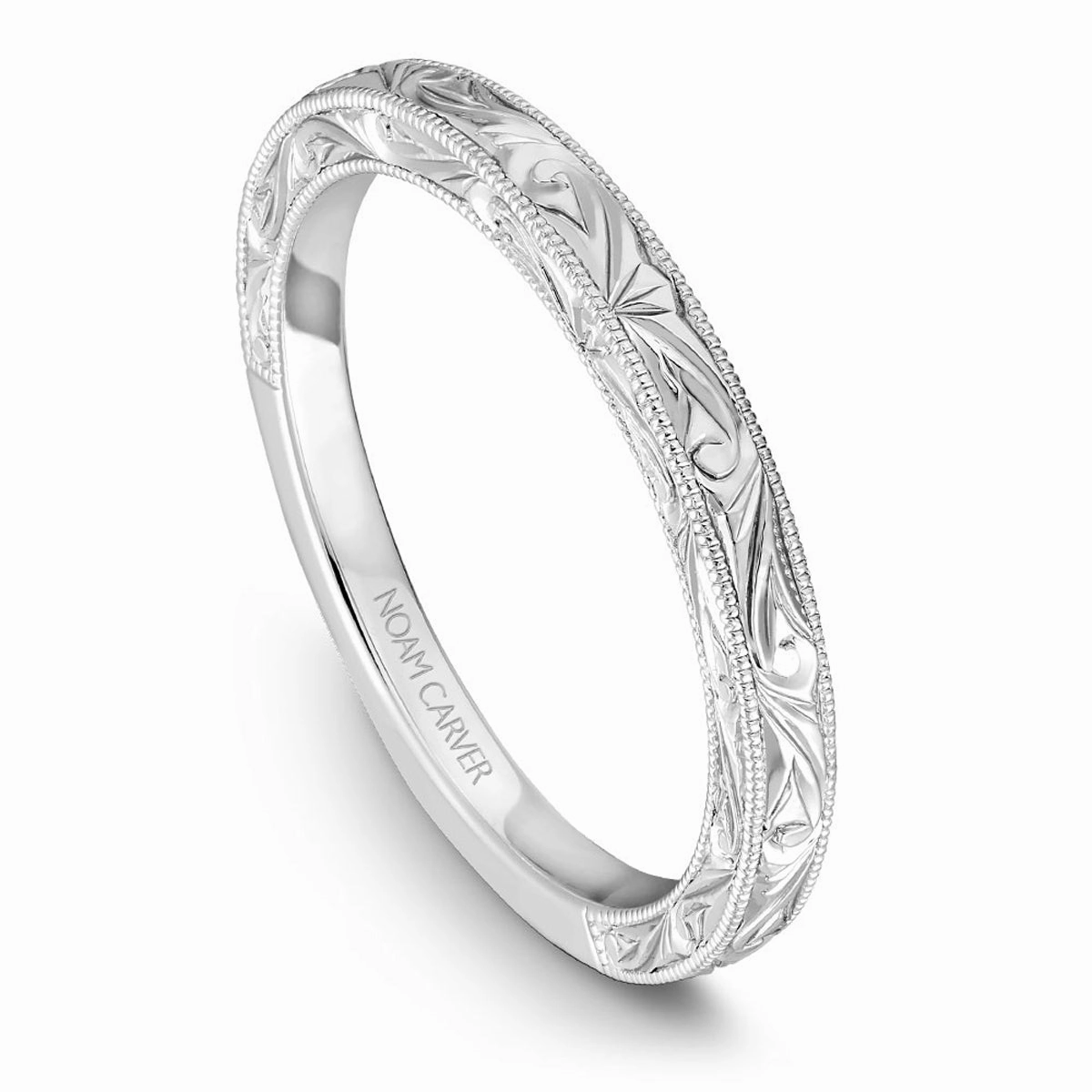 Noam Carver Vintage Wedding Band in White Gold Clean Accent Premium Accent