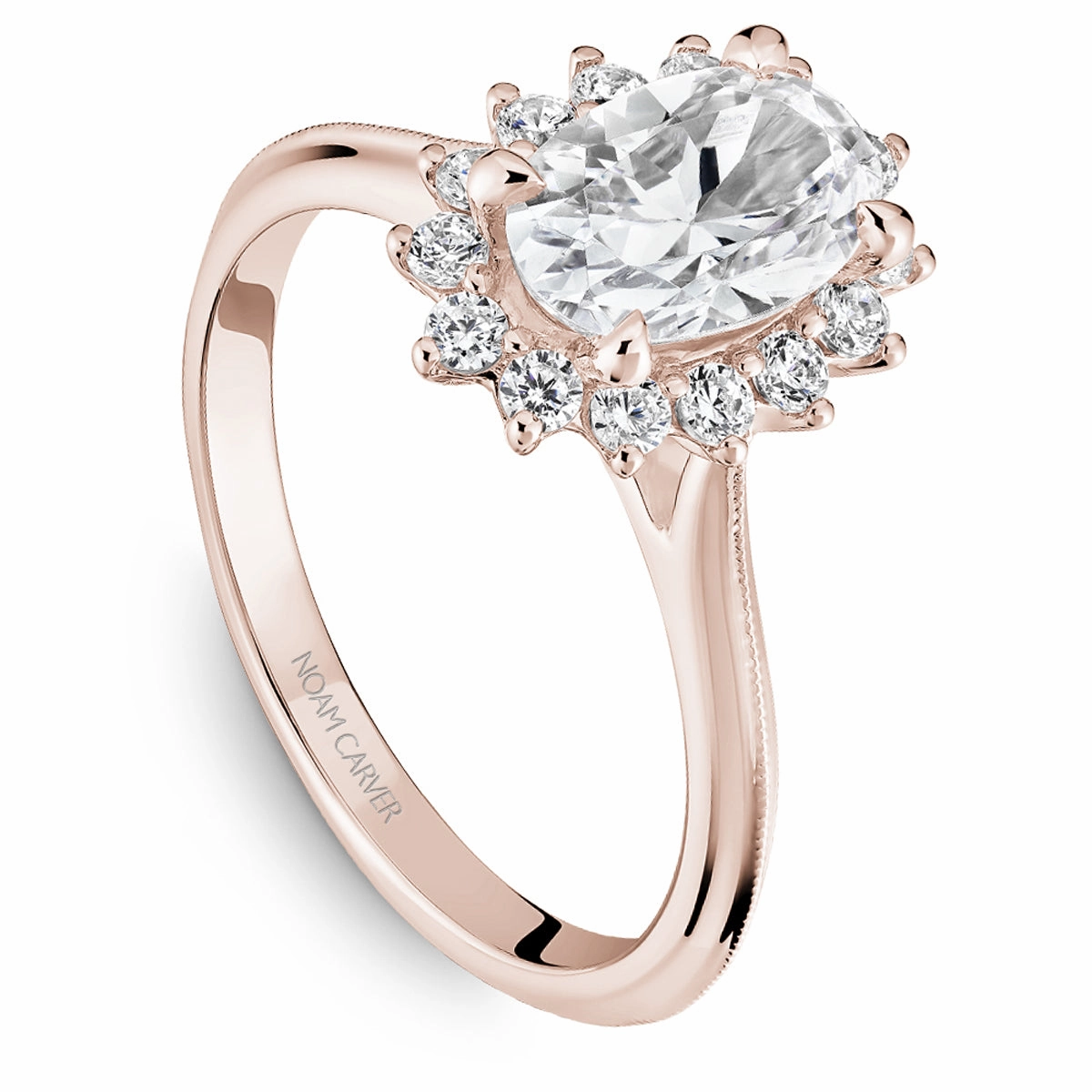 Noam Carver Oval Halo Engagement Ring Setting in Rose Gold Designer Design Strong Article