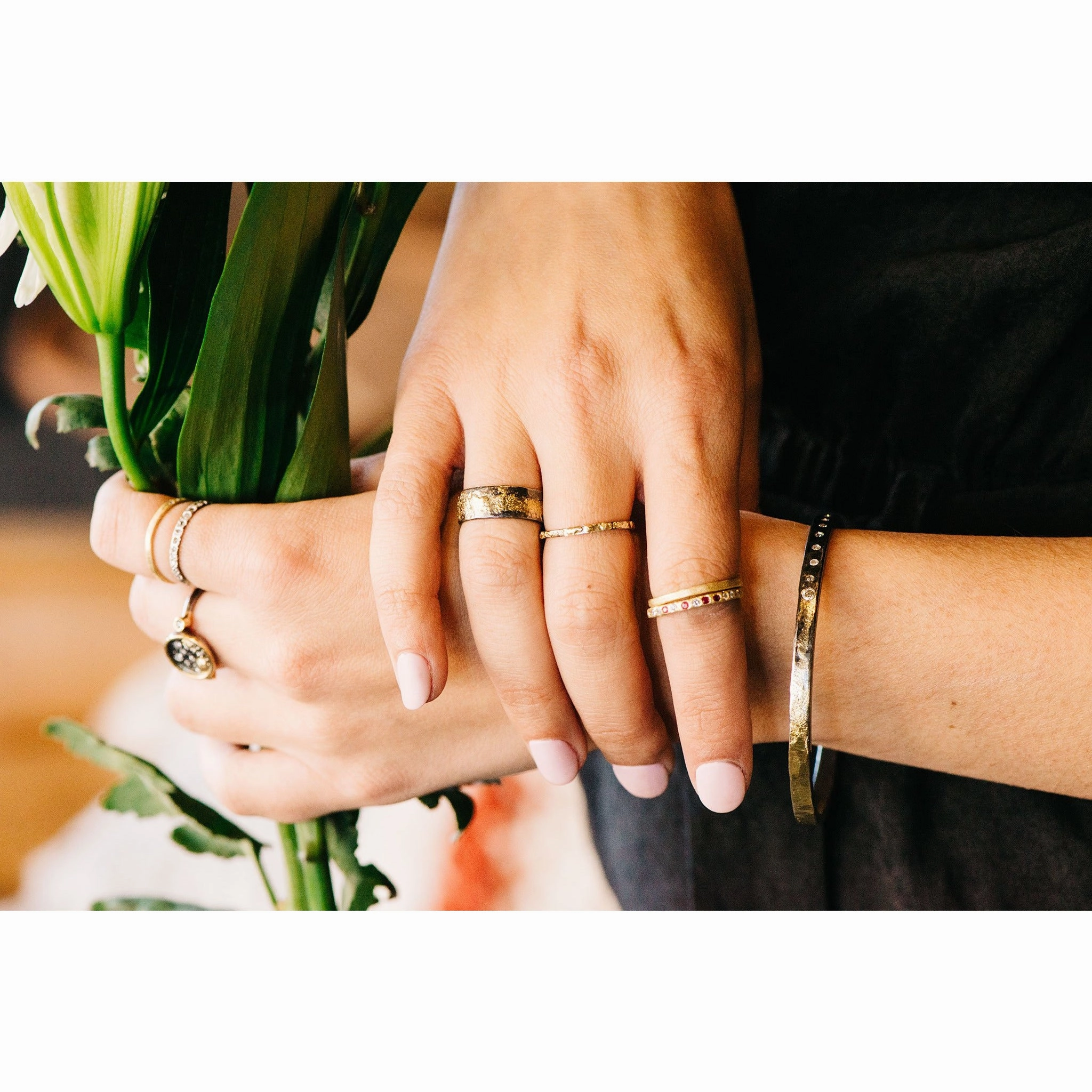 Bold Fashion Distinctive Shine Radiance Fused Stackers - 18k Gold   Oxidized Argentium Silver