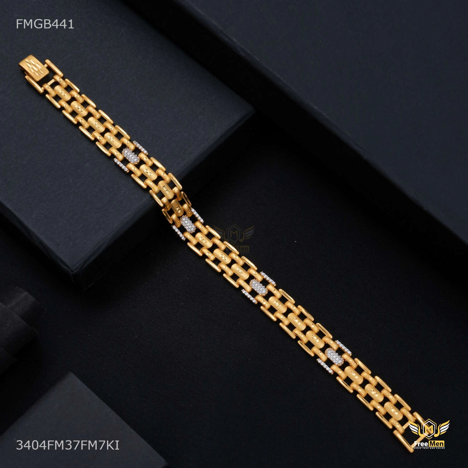 Shining Accent Luxurious Detail Patta Lining AD Gold Plated Bracelet  for Men - FMGB441