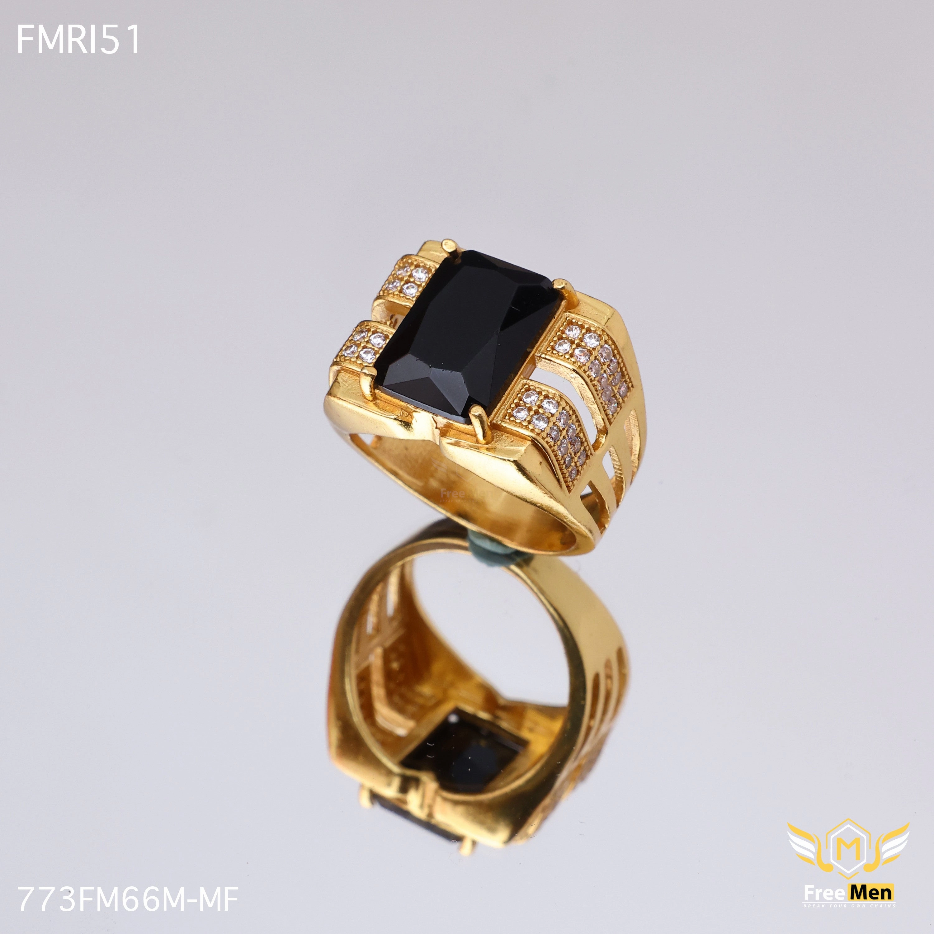 Evening Set Graceful Edge Freemen Beautiful blacken AD blazing Golden Ring - FMRI51