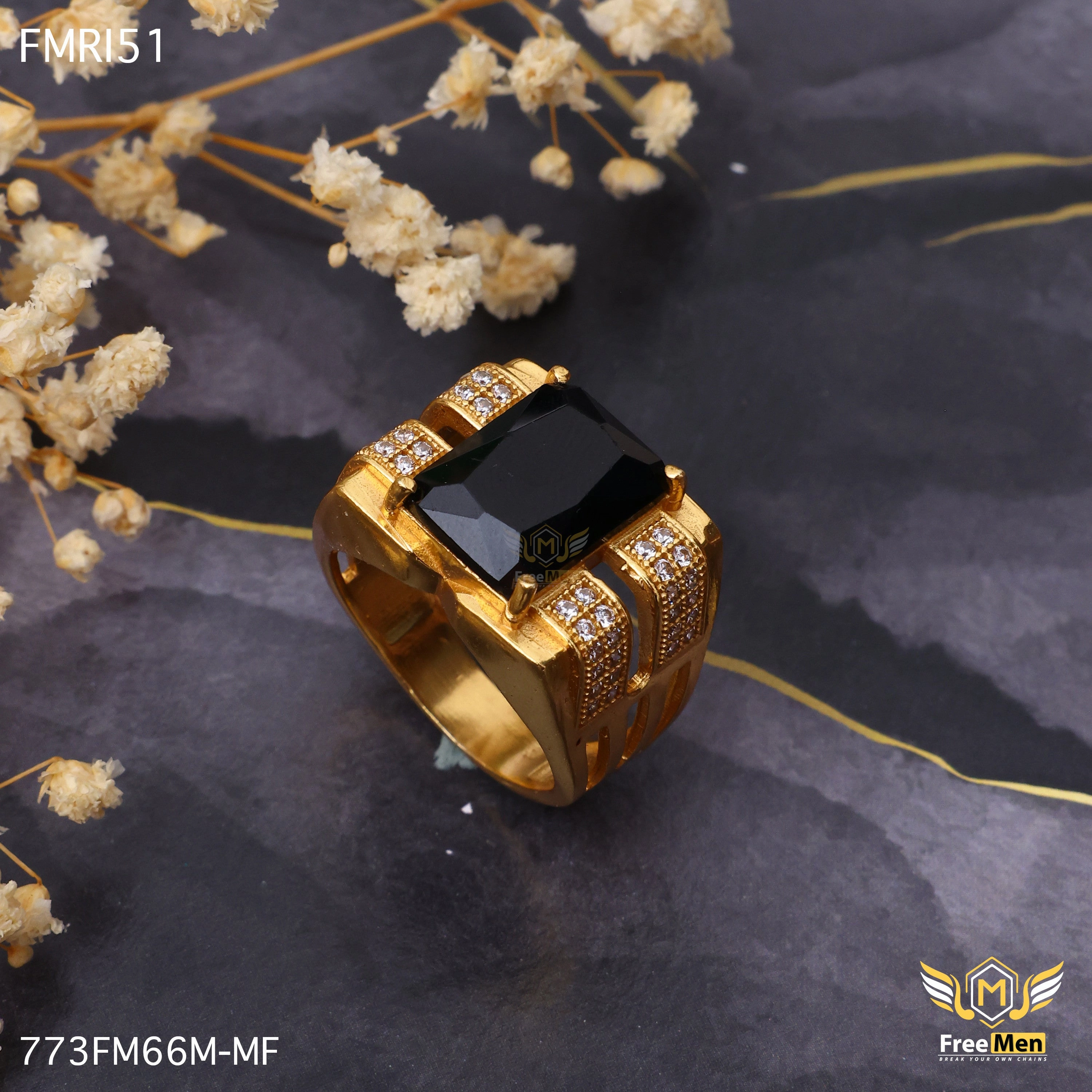 Modern Elegance Vogue Style Freemen Beautiful blacken AD blazing Golden Ring - FMRI51