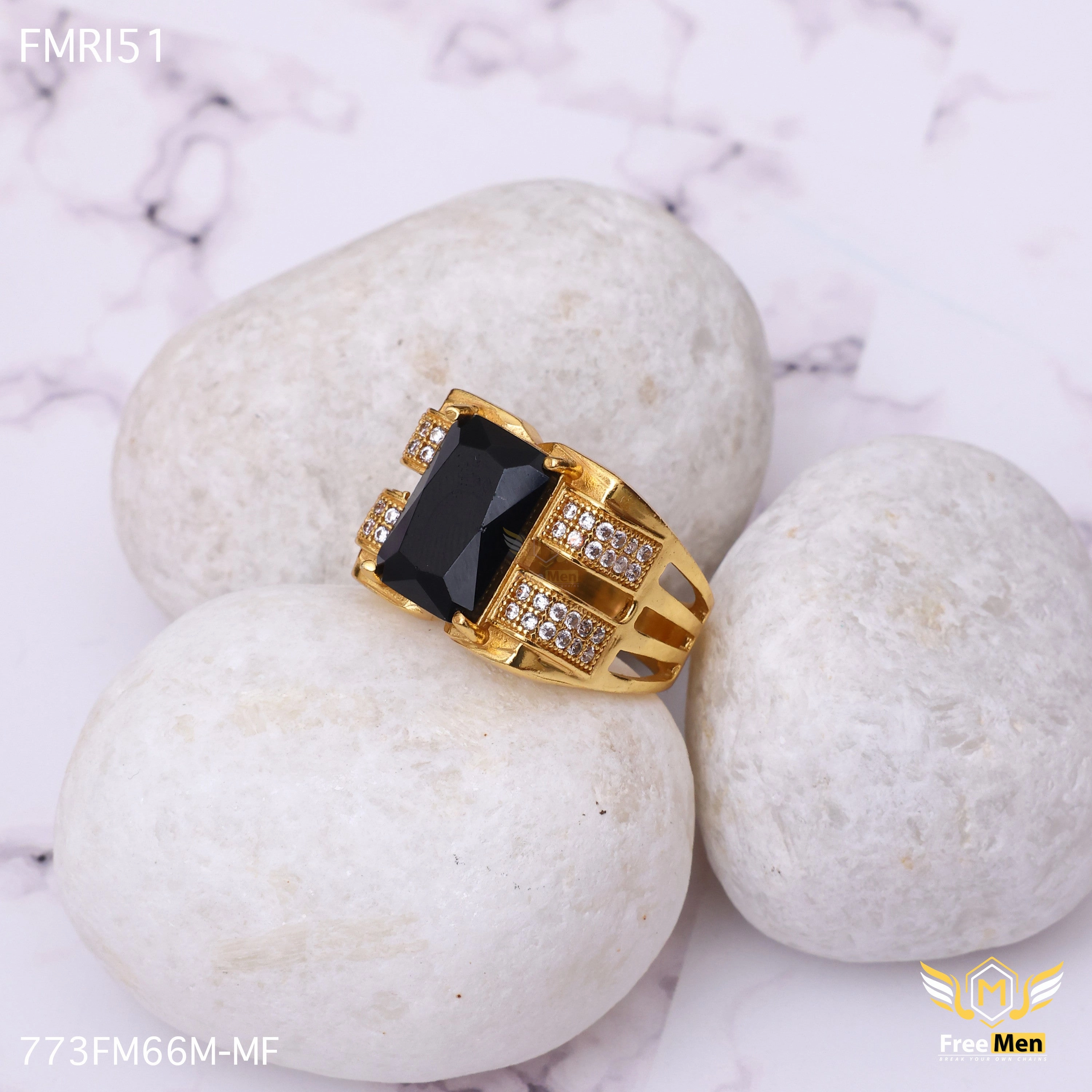 Freemen Beautiful blacken AD blazing Golden Ring - FMRI51 Graceful Fashion Dainty Touch