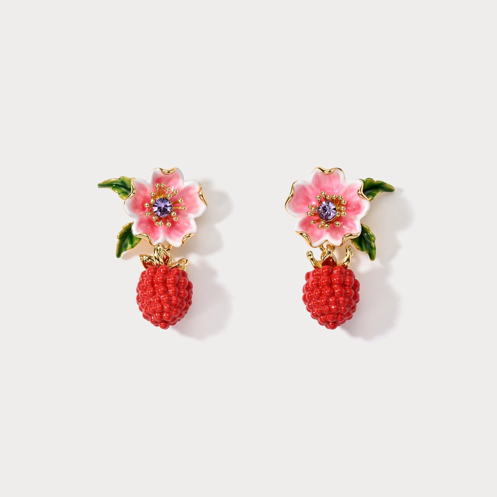 Chic Option Raspberry Flower Enamel Earrings