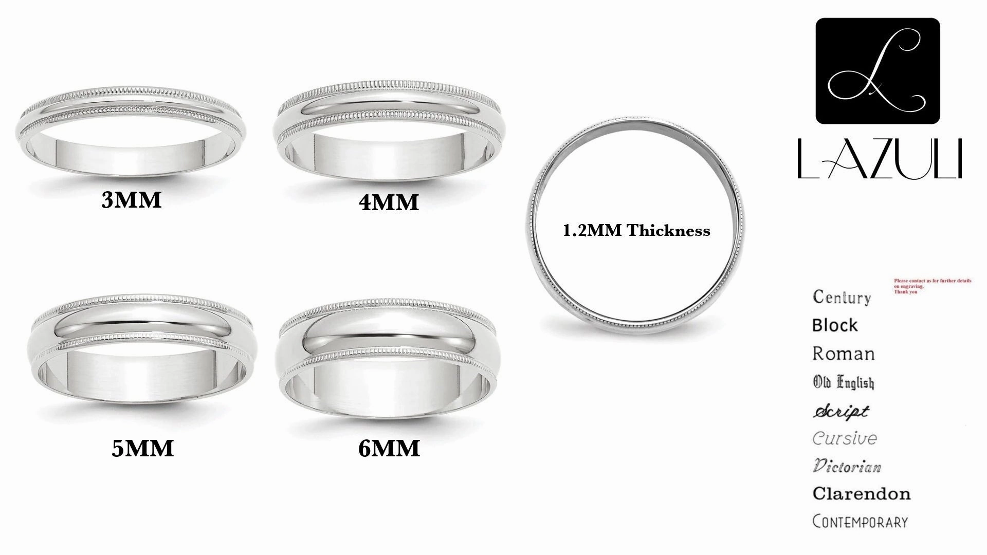 REAL COMFORT FIT 10K Solid White Gold 3mm 4mm 5mm 6mm Milgrain Men's and Women's Wedding Band Ring Sizes 4-14. Solid 10k Made in the U.S. Special Day
