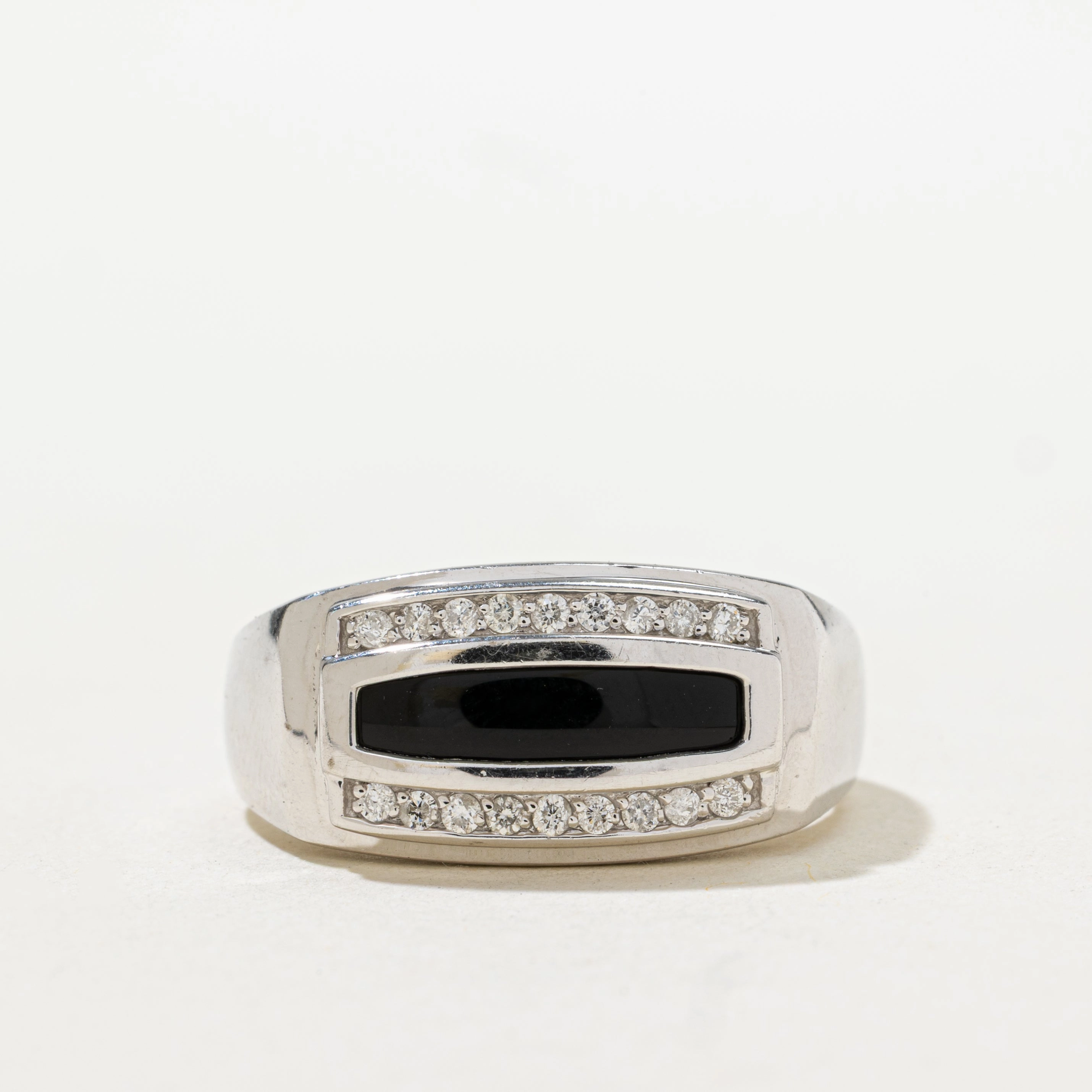 Elegant Pieces Rectangle Cut Onyx & Diamond Signet Ring | SZ 10.5