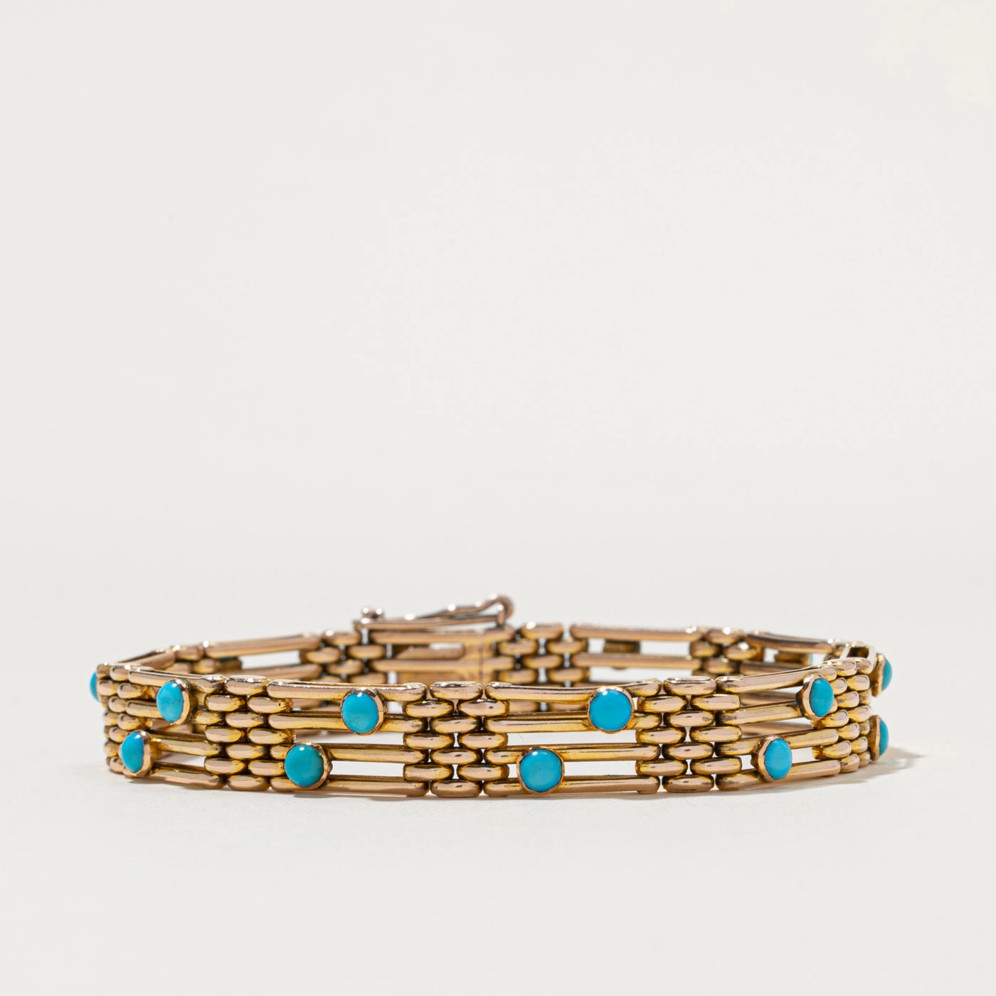 Vintage 14K Gold Turquoise Panther-Link Bracelet | 2.0ctw | 6.5" Seasonal Match Charming Jewelry Design