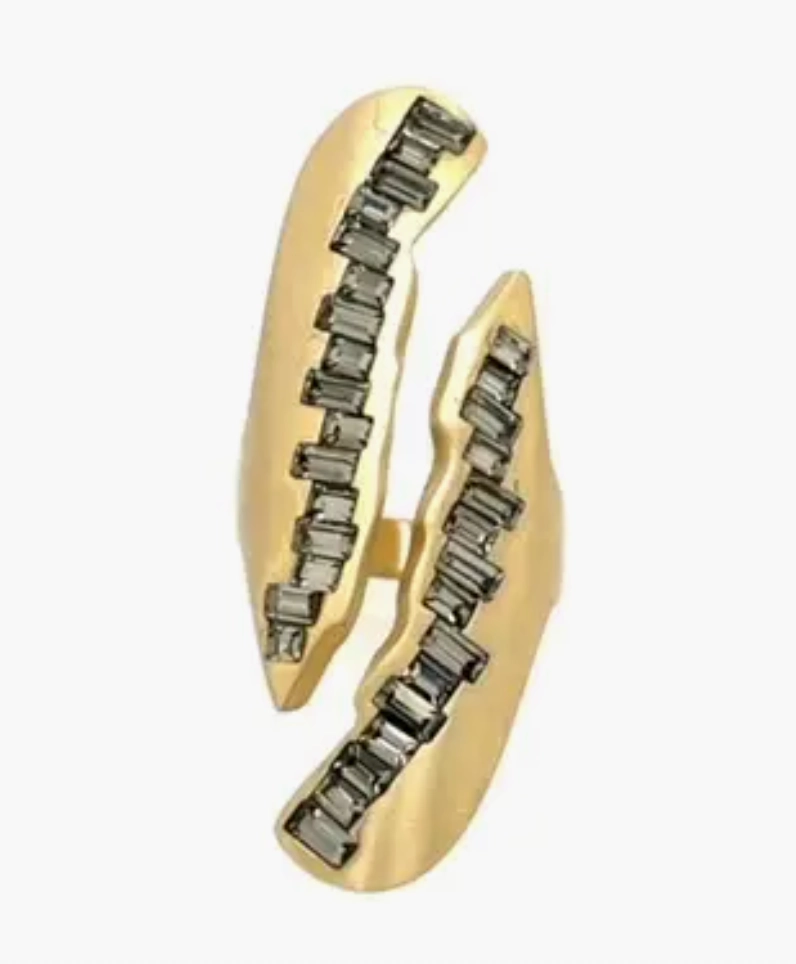 Shiny Embellishments Accent Piece Oval Crack Baguette Crystal Ring