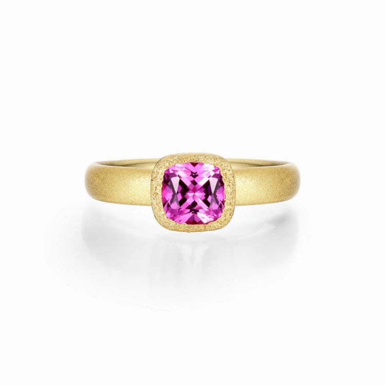 Fancy Lab-Grown Sapphire Solitaire Ring Golden Accent Chic Fusion