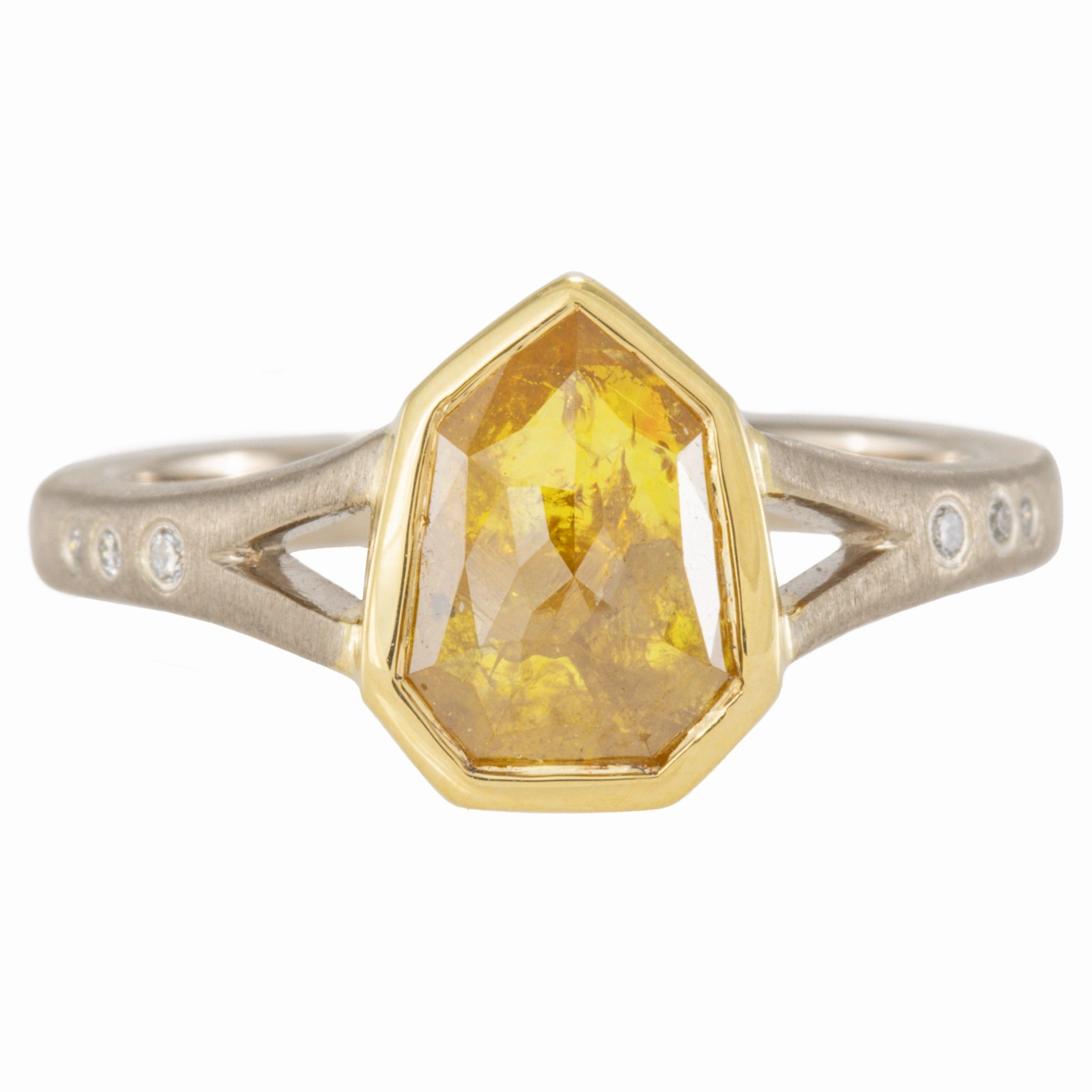Formal Fashion Clean Vibe 1.75 ctw Yellow Shield Rose Cut Diamond - 18ky/18kpw Gold   VS Diamonds