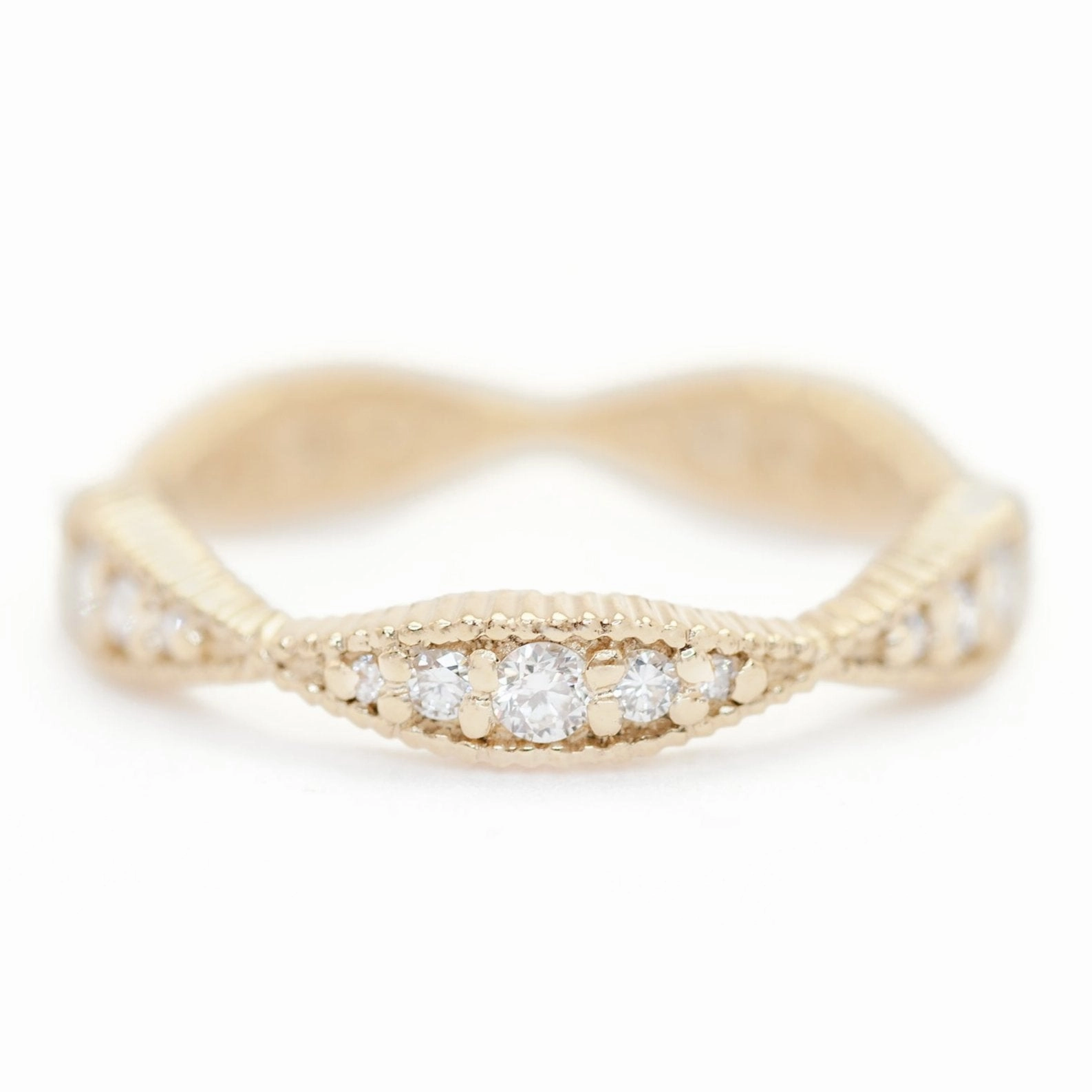 Creative Trinket Ribbed Nestle Eternity Band - l8k Yellow Gold   Diamonds (.35 ctw)