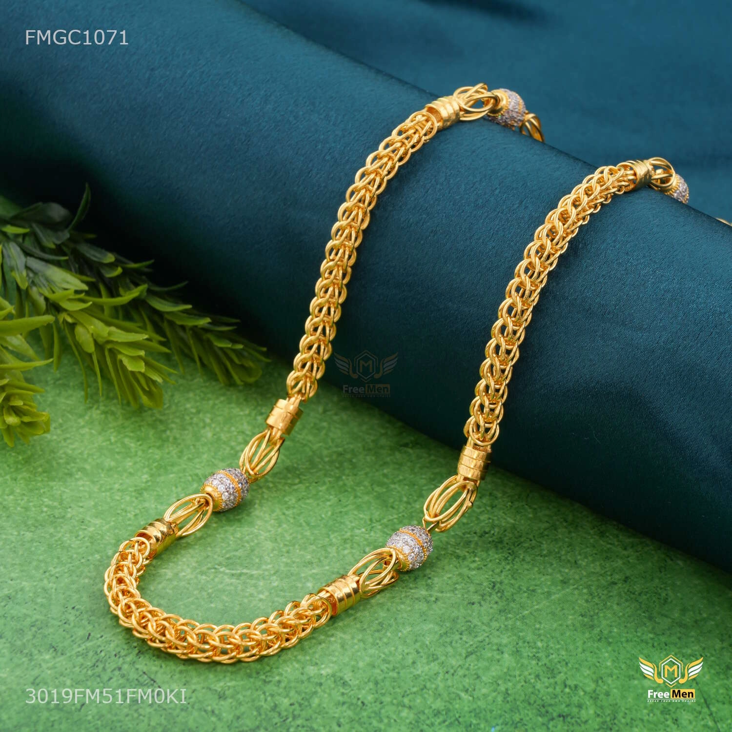 Classic Touch Ring to Ring Indo with AD Ball gold plated Chain - FMGC1071