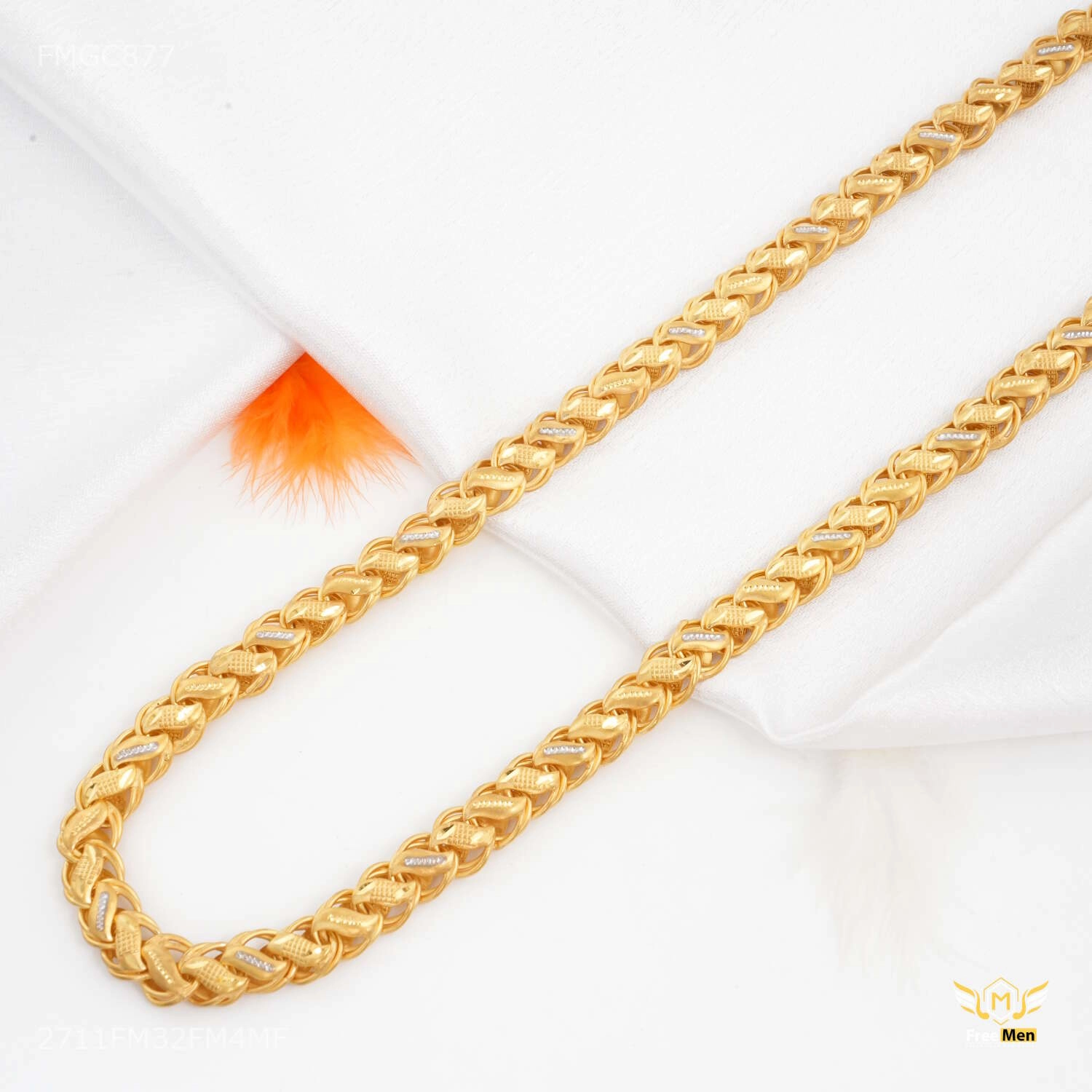 Close Focus Luxurious Piece Ring to Ring Lotus chain with Rhodium gold plated Chain - FMGC877