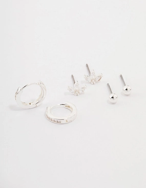 Exclusive Appeal Silver Plated Brass  Cubic Zirconia Marquise Earring 3-Pack