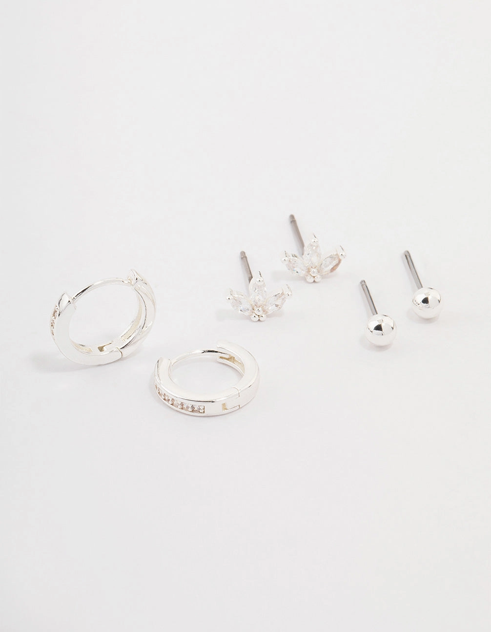 Exclusive Appeal Silver Plated Brass  Cubic Zirconia Marquise Earring 3-Pack