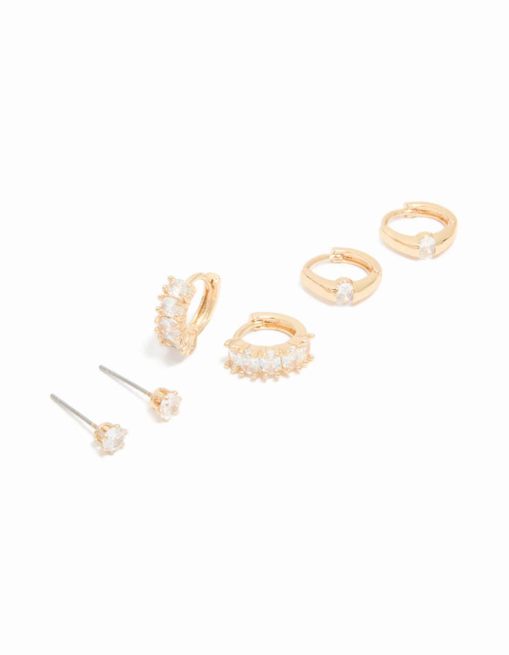 Gold Cubic Zirconia Hoop & Stud Earrings 3-Pack Sculpted Accent Elegant Beauty