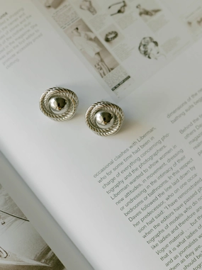 Fashionable Look Chic Update Rope Dome Stud Earrings ?C Silver