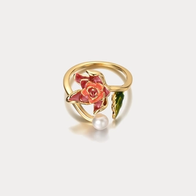 Designer Statement Branded Embellishment Rose Oil Painting Ring