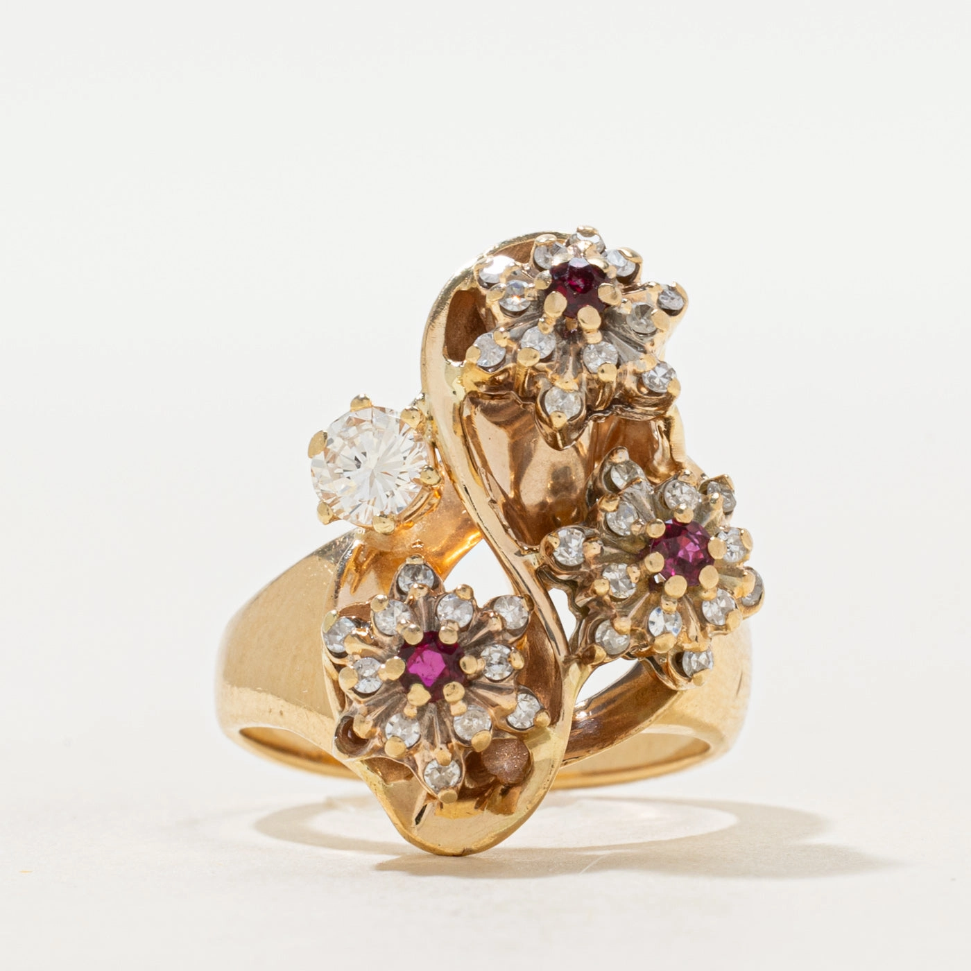 Distinct Detail Ruby & Diamond Cluster Flower Cocktail Ring | 0.16ctw, 0.42ctw | SZ 5.25