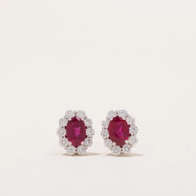 Ruby & Diamond Halo Earrings | 1.00ctw, 0.50ctw | Modern Shape
