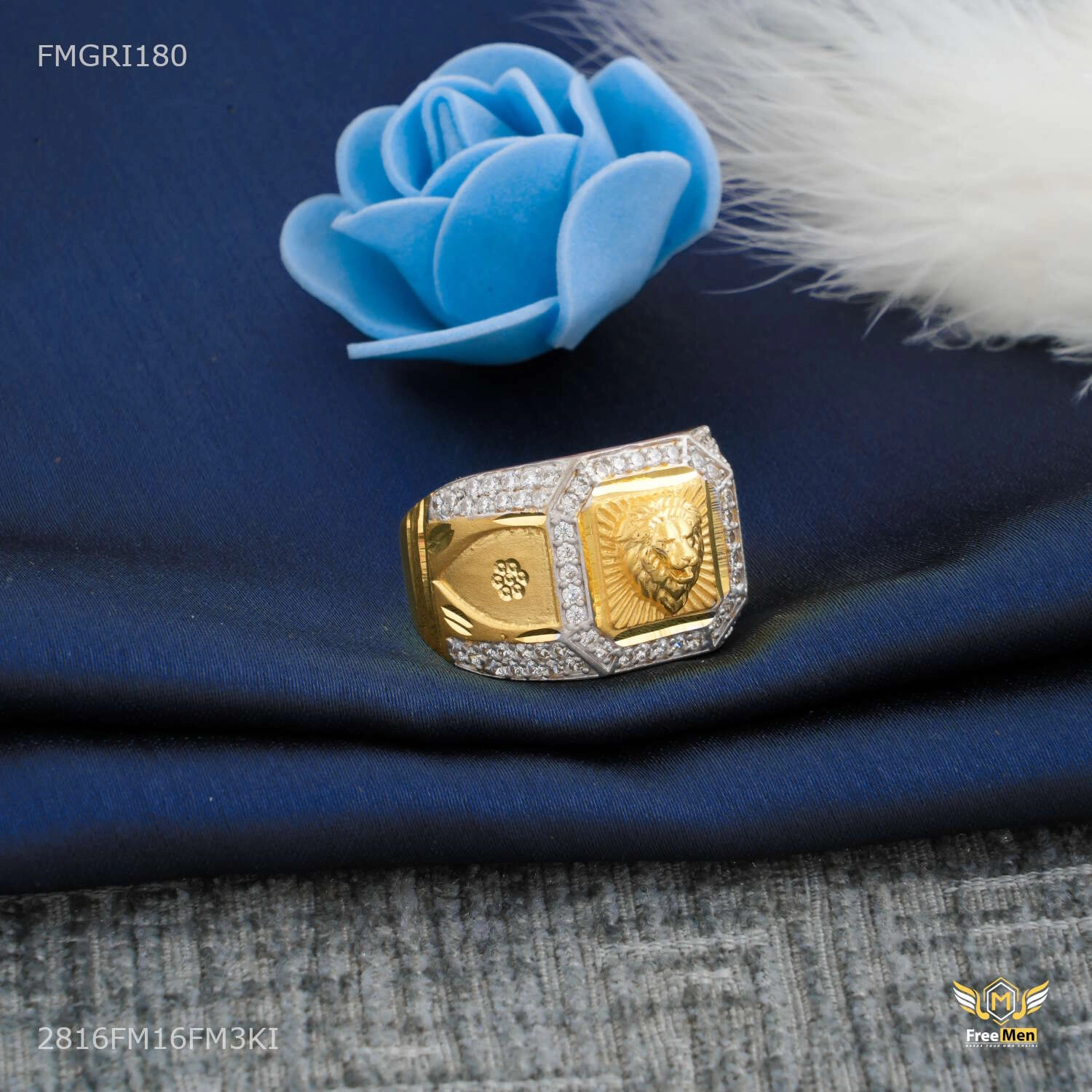 Classic Elegance Lion Face with AD 1gm Gold plated ring design for men - FMGRI180