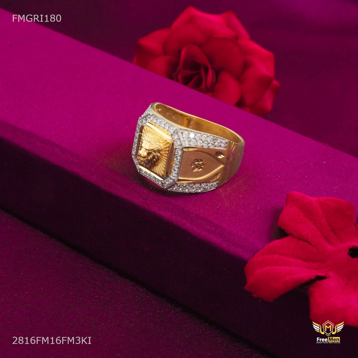 Lion Face with AD 1gm Gold plated ring design for men - FMGRI180 Trendy Feel Luxury Spark