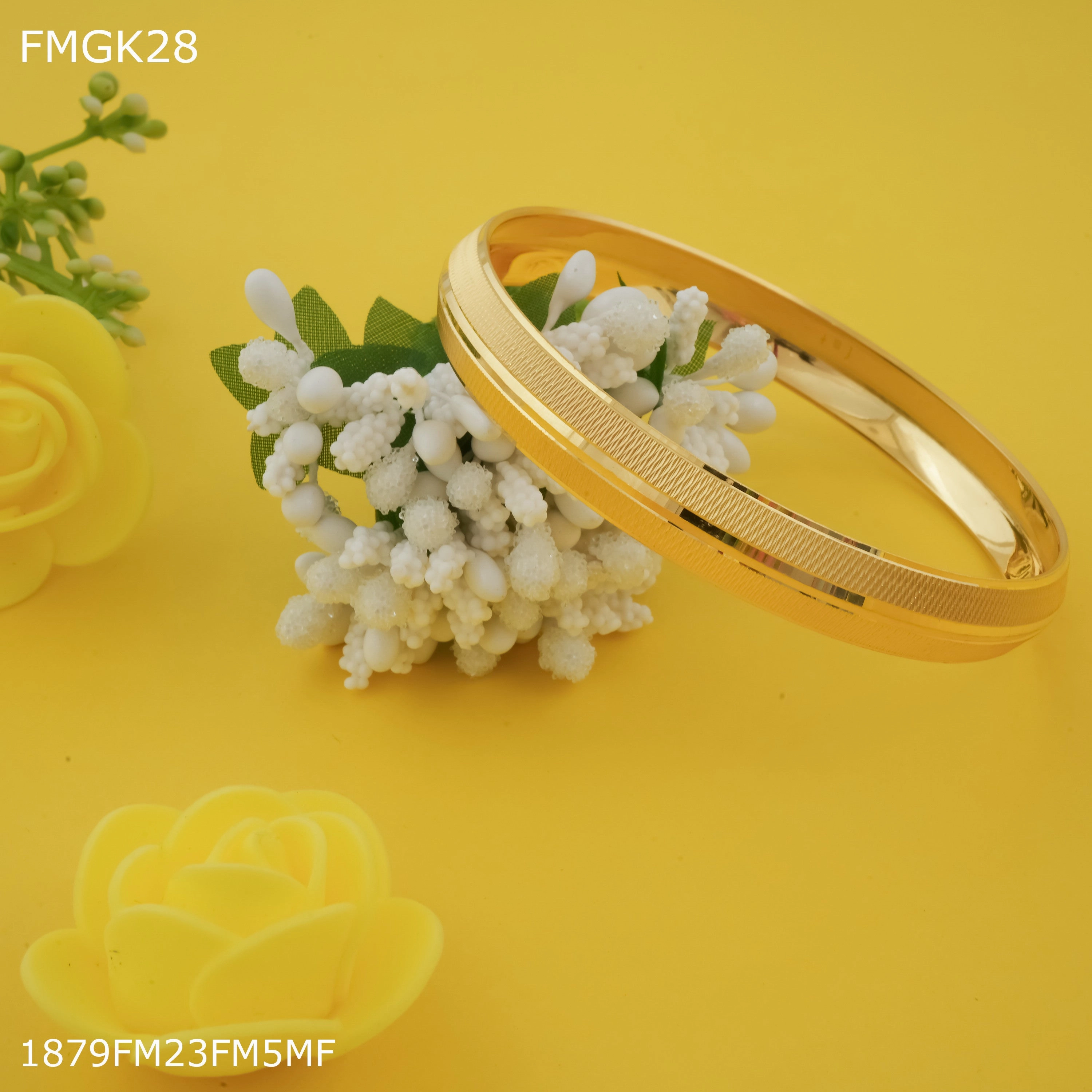 Freemen Parallel lines Pamjabi gold plated Kada  - FMGK28 Smooth Texture